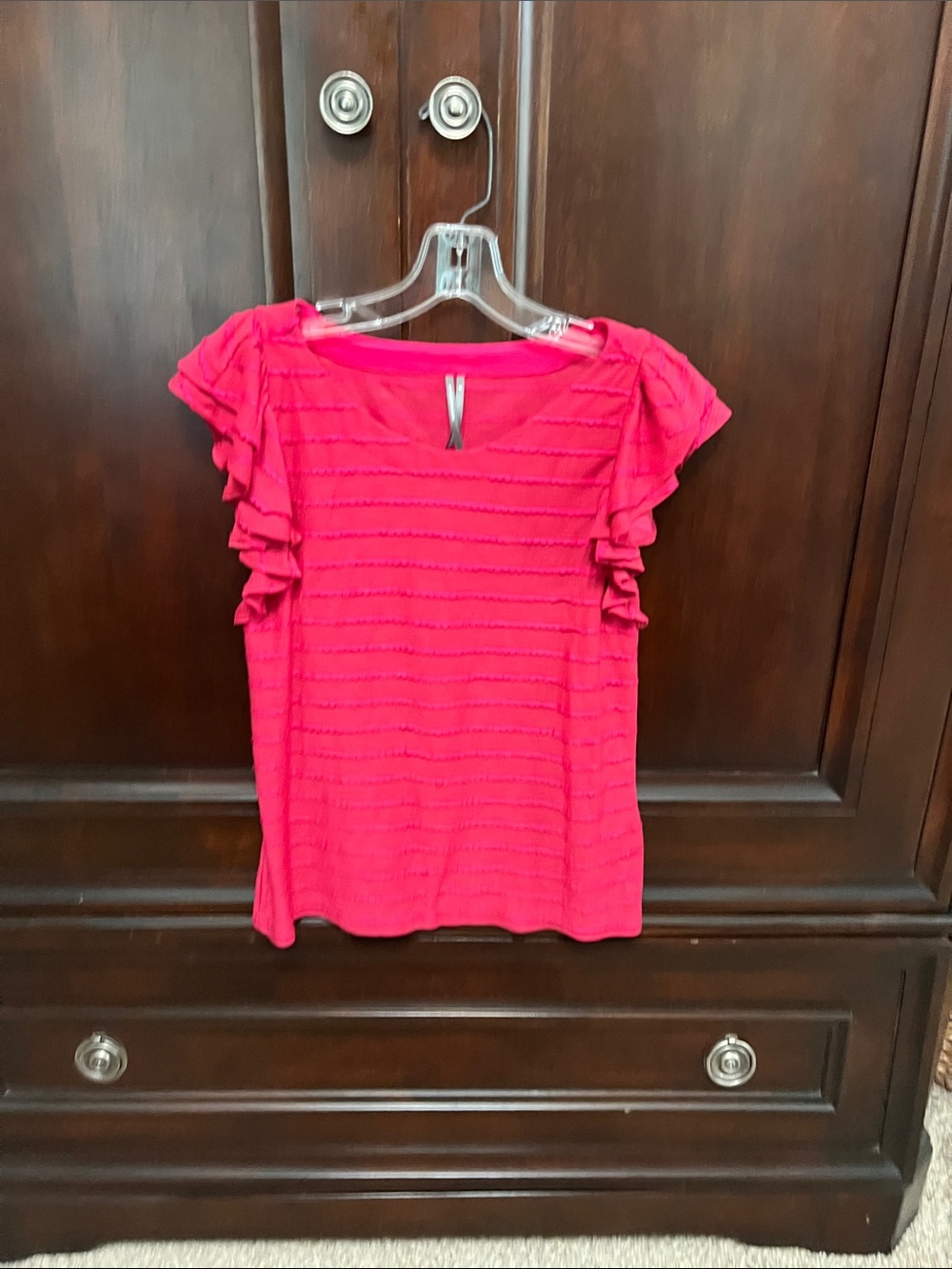 Anthropologie Women's Pink Ruffle Sleeve Knit Top